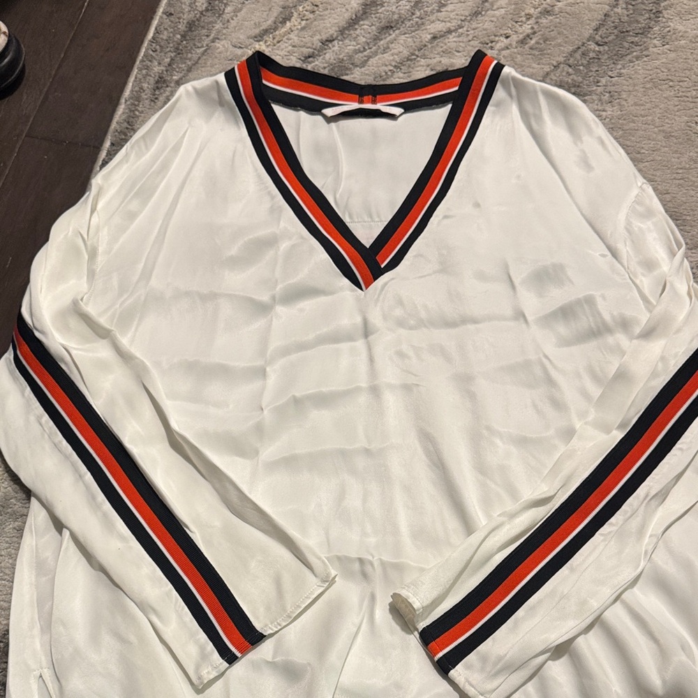Zara White Blouse with Red and Black Accents